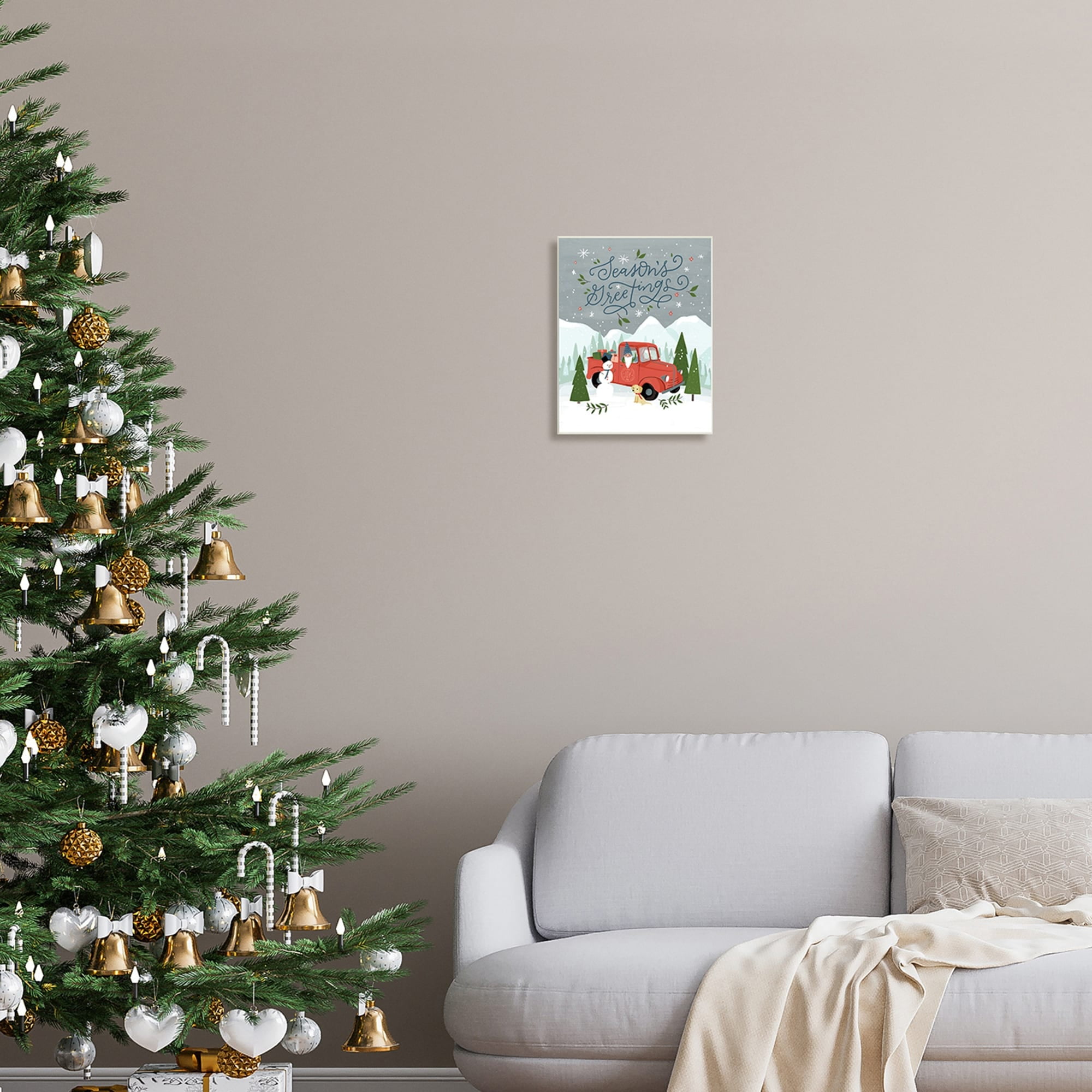 Season's Greetings Whimsical Snowman & Truck Illustration Transportation Graphic Art Unframed Art Print Wall Art