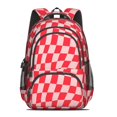 thumbnail image 2 of Red and Light Pink Wavy Checkered Backpack for School, Cute School Bag with Adjustable Shoulder Straps and Padded Back, 16.9"x12.6"x5.9", 2 of 5