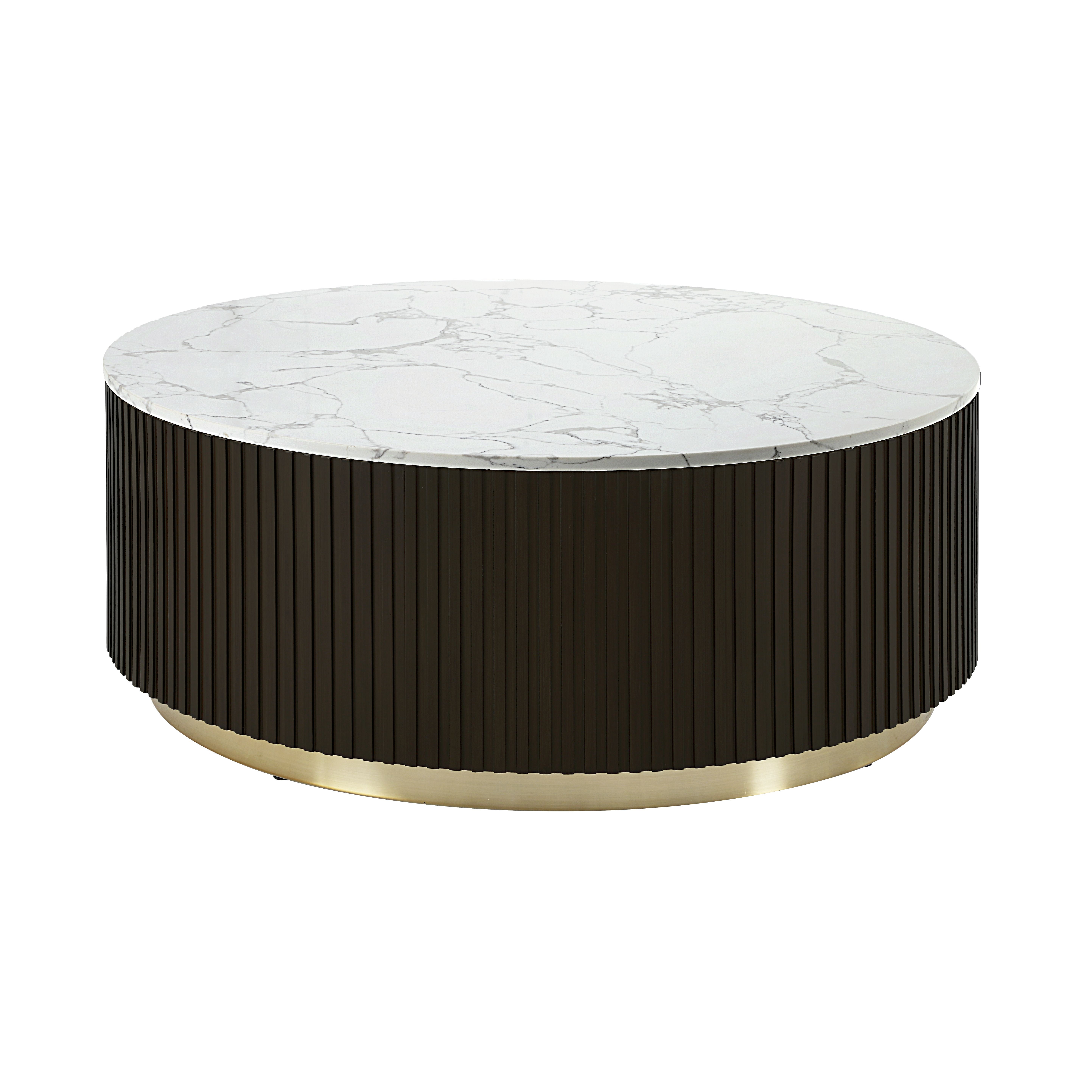 ACME Clayten Wood & Artificial Marble Coffee Table in White & Espresso
