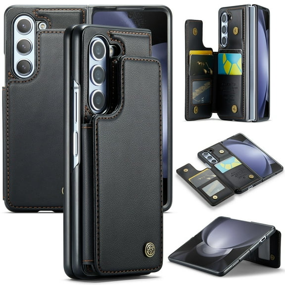SaniMore for Samsung Galaxy Z Fold 5 Wallet Case, RFID Blocking PU Leather Kickstand Credit Slots Flip Folio Protective Case, Double Magnetic Clasp Durable Shockproof Cover for Z Fold 5, Black