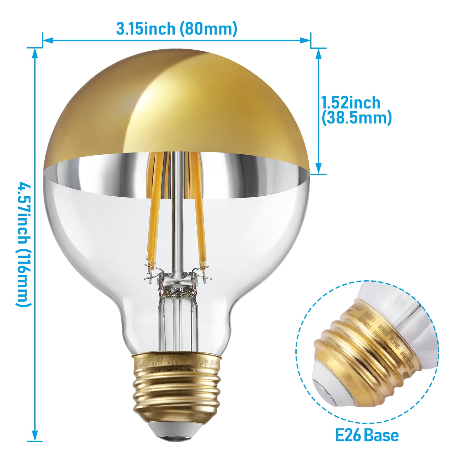 TORCHSTAR 6Pack LED G25 Globe Dimmable Light Bulb, 7W (75W Eqv.), Anti Glare Half Chrome Bulbs, UL Listed, E26 Base for Bathroom, Vanity, Mirror, 3000K Warm White