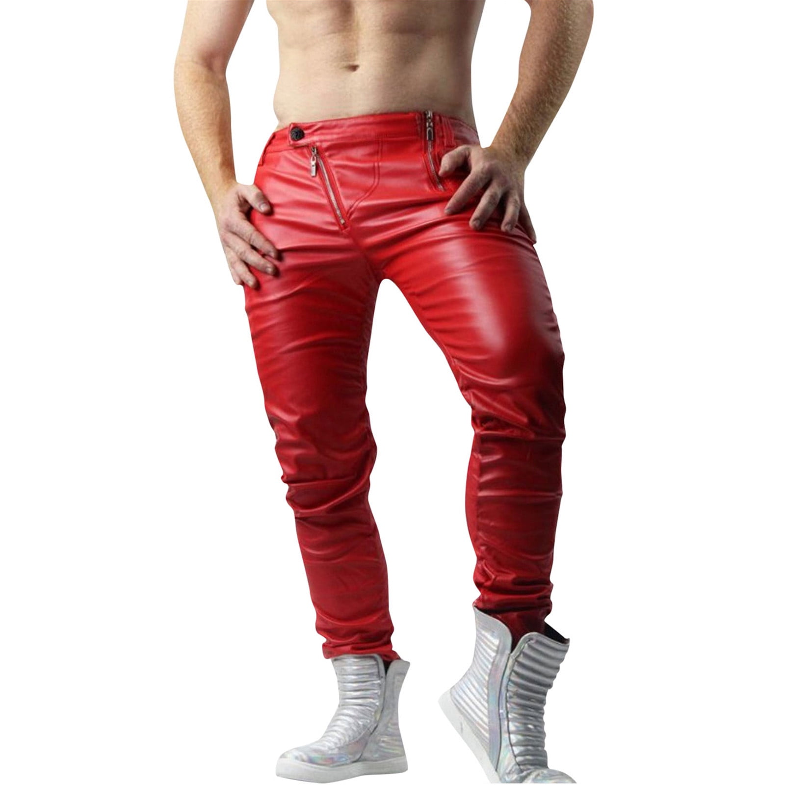 Kayannuo Gold leather Pants Spring Clearance Men's Personality Nightclub  Shiny Trousers Bronzing Costumes Casual Pants Men's Leather Pants
