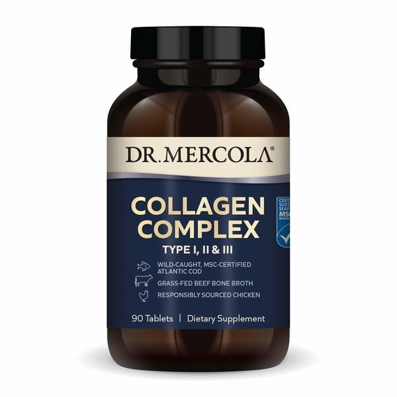 Dr. Mercola Collagen Complex - Supports Skin & Connective Tissue - Types I, II & III Collagen - Non-GMO, Gluten-Free & Soy-Free - 90 Tablets (30 Servings)