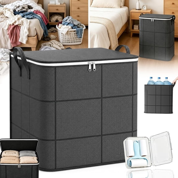 Extra Foldable Storage Bag with Reinforced Handles,1:XL-180L.Large Capacity Spacious Moving Storage Bin, Zippered Fabric Giant Storage Bags for Quilts Bedding Sweaters & Moving Day