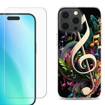 For iPhone 16 Pro Phone Case Cover, Shockproof Case with Tempered Glass Screen Protector, by OneToughShield - Music Notes Colorful