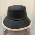 thumbnail image 6 of CoCopeaunts Large Bucket Hat Women Winter Raw Edge PU Leather Warm Lambs Wool Bucket Cap Reversible Fisherman Hat Two Side Wear, 6 of 8