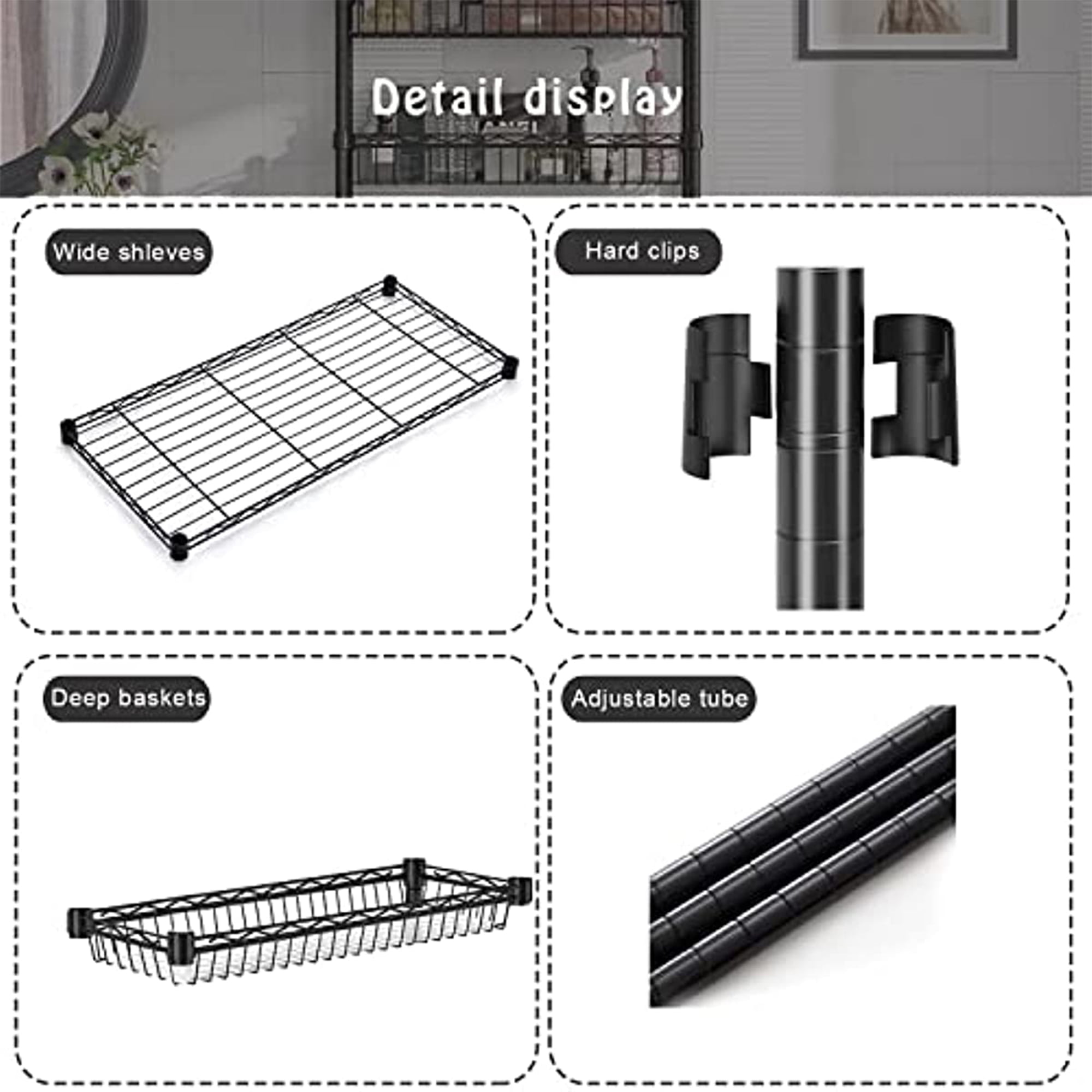 Untyo 3 Tier Over the Toilet Storage Rack Bathroom Storage Shelf Space Saver Stand Above Toilet Wire Shelves Sturdy Metal Bathroom Organizer Shelf with Adjustable Shelves and Baskets