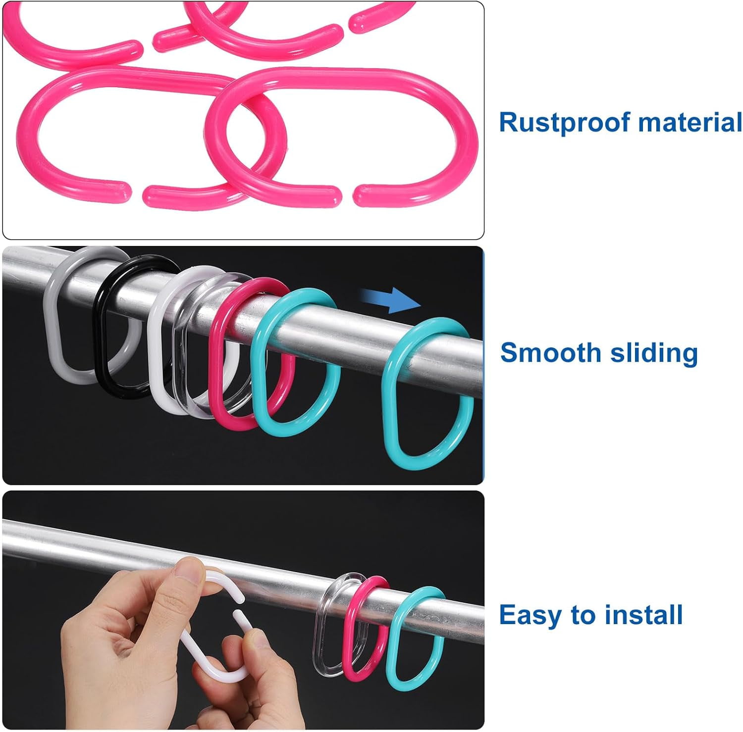 MKEUDQ-36 Pcs Shower Curtain Hooks, C-Shaped Plastic Shower Curtain Rings for Bathroom Rings, Shower Window Rods, Shower Curtain, Changing Room, Dressing Room (Rose)