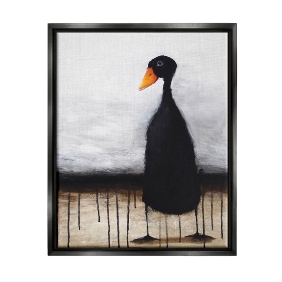 Stupell Industries Urban Black Duck Drip Painting Jet Black Floating Framed Canvas Print Wall Art, Design by Lucia Stewart