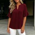 thumbnail image 6 of Edvintorg Summer Shirts for Women Cotton Linen V Neck Short Ruffle Sleeve Loose Casual Tops Womens Blouses Women Clothing Wine L, 6 of 9