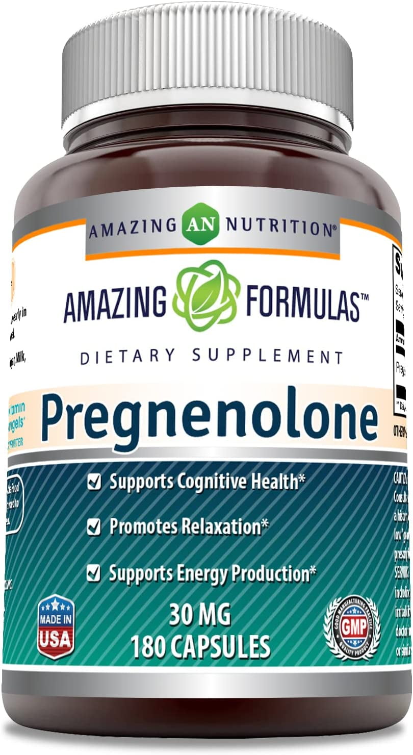 Amazing Formulas Pregnenolone 30mg 180Capsules Dietary Supplement Non-GMO, Gluten Free - Promotes Hormonal Balance - Supports Energy Production
