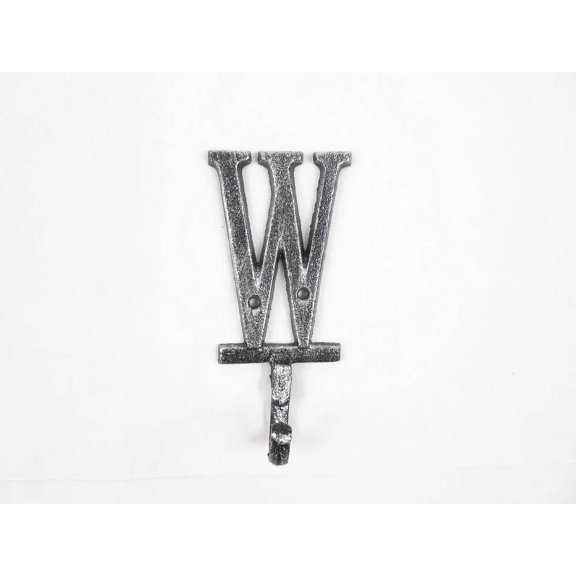 Rustic Silver Cast Iron Letter W Alphabet Wall Hook 6"