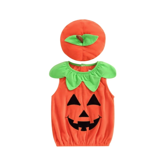 Cjfdfy Toddler Baby Boy Girl Halloween Pumpkin Costume Infant Baby Fall Pumpkin Outfit Velvet Pumpkin Pullover Vest Tops and Hat Set Cosplay Clothes