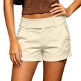 thumbnail image 3 of CFLVAEK Womens Shorts Stretch High Waisted Summer Shorts Solid Color Beach Vacation Shorts with Pockets Beige L, 3 of 8