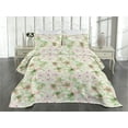 thumbnail image 2 of Ambesonne Floral Design Quilted Coverlet 3 Pcs, Romantic Flowers Boho, Queen Size, Fern Green Pale Fuchsia, 2 of 4
