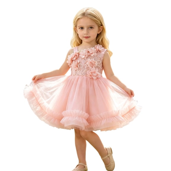 Fgnfyis Toddler Summer Dress Glitter Flutter Sleeve Party Princess Gown for Occasions Flower Girl Dresses Pink 18-24 Months
