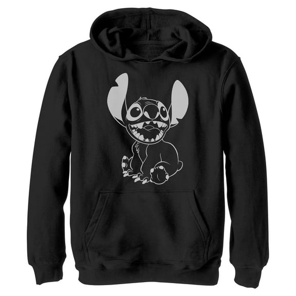 Boy's Lilo & Stitch Black and White Stitch  Pull Over Hoodie Black Large