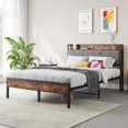 thumbnail image 2 of Aukfa Full Size Bed Frame with 2-Tier Storage Headboard Shelf and Charging Station, Brown, 2 of 8