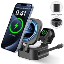 3 in 1 Charging Station for iPhone, Wireless Charger With Retractable Cable, Compatible for iPhone17 16 15 14 13 12, Andorid, Apple Watch Wireless Charging Station & for AirPods 4 3 Pro, Black