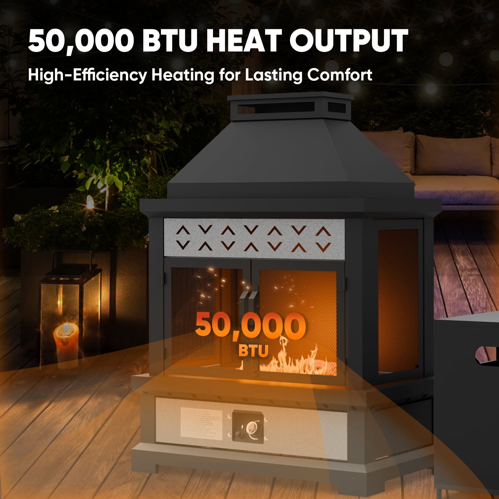 INTER HUT Propane Fireplace with Tank Table & Rain Cover 50,000 BTU CSA Certified Gas Fire Pits for Outside Patio