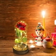 thumbnail image 2 of Rosa De La Bella Y La Bestia, Kit De Rosa De Seda Roja Encantada Con Cadena De Luces Led Pétalos Caídos En Cúpula De Vidrio Sobre Base De Madera El Mejor Regalo Para La Madre, 2 of 5