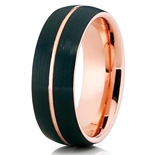 Silly Kings Jewelry Rose Gold Tungsten- 8mm - Black Tungsten Ring - Men's Wedding Band (9)