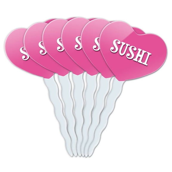 Sushi Heart Love Cupcake Picks Toppers - Set of 6