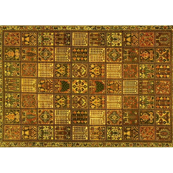 Ahgly Company Machine Washable Indoor Rectangle Persian Yellow Traditional Area Rugs, 2' x 5'