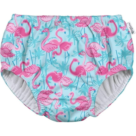green sprouts Baby and Toddler Reusable Eco Pull-Up Swim Diaper (6mo-4T) - Aqua Palm Flamingos - 18 Mo
