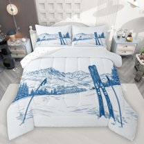 jejeloiu Outdoor Skiing Game Queen Comforter Set,Snowboard Ski Sports Bedding Sets,Blue White Bedding Comforter Set For Kids,Super Cozy Room Decor Reversible,3 Pieces