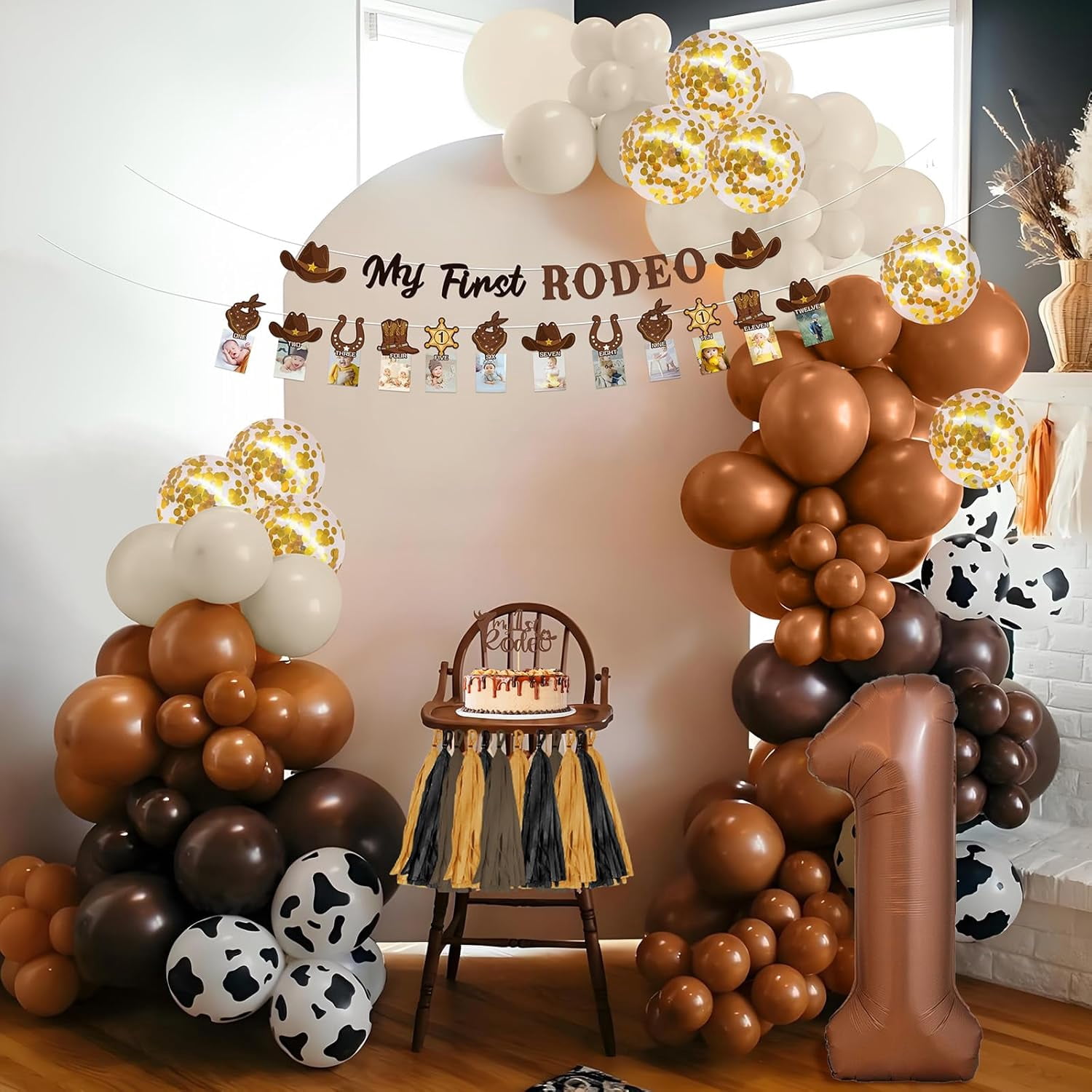My First Rodeo Decorations Boy, Western Cowboy 1st Birthday Party Decorations, Western Balloon Arch Kit Cowboy Party Supplies Backdrop Photo Banner Tablecloth for 1st Rodeo Birthday Party Decor Boy
