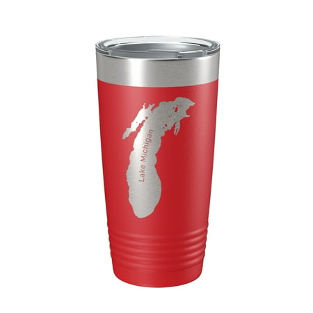 

Lake Michigan Map Tumbler Travel Mug Insulated Laser Engraved Coffee Cup Illinois Wisconsin Indiana Michigan 20 oz Red