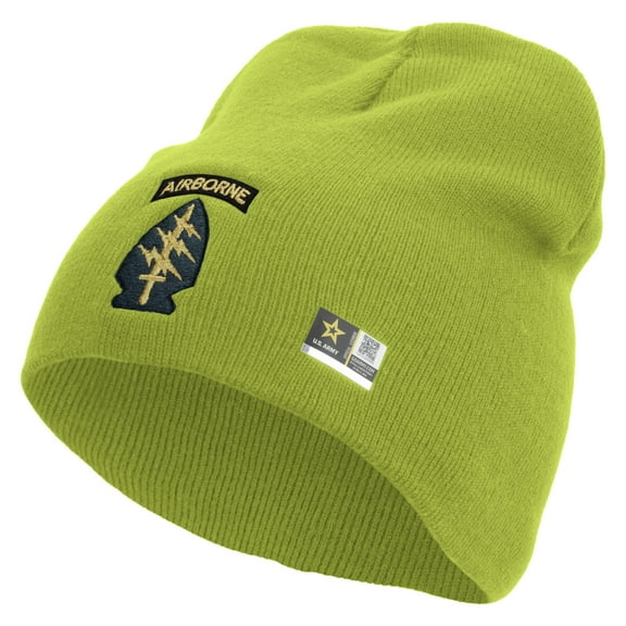 1st Special Forces Command Embroidered 8 Inch Knitted Short Beanie - Lime OSFM