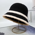 thumbnail image 2 of CSChome Fisherman Hat Women Winter Fisherman Hat - Striped Color Matching Thick Soft Plush Bucket, 2 of 7