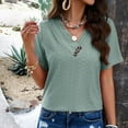 thumbnail image 6 of BLVB Womens Summer Tops Casual V Neck Tee Shirts Short Sleeve Button Fashion Loose Blouse Hollow out Work Tops, 6 of 7