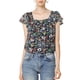 thumbnail image 1 of BLUSA FLORAL PARA MUJER INSPIRADA EN SAN VALENTÍN, CASUAL DE VERANO, CUELLO CUADRADO, MANGA CORTA CON VOLANTES, TALLA 3XL, AZUL MARINO, 1 of 7