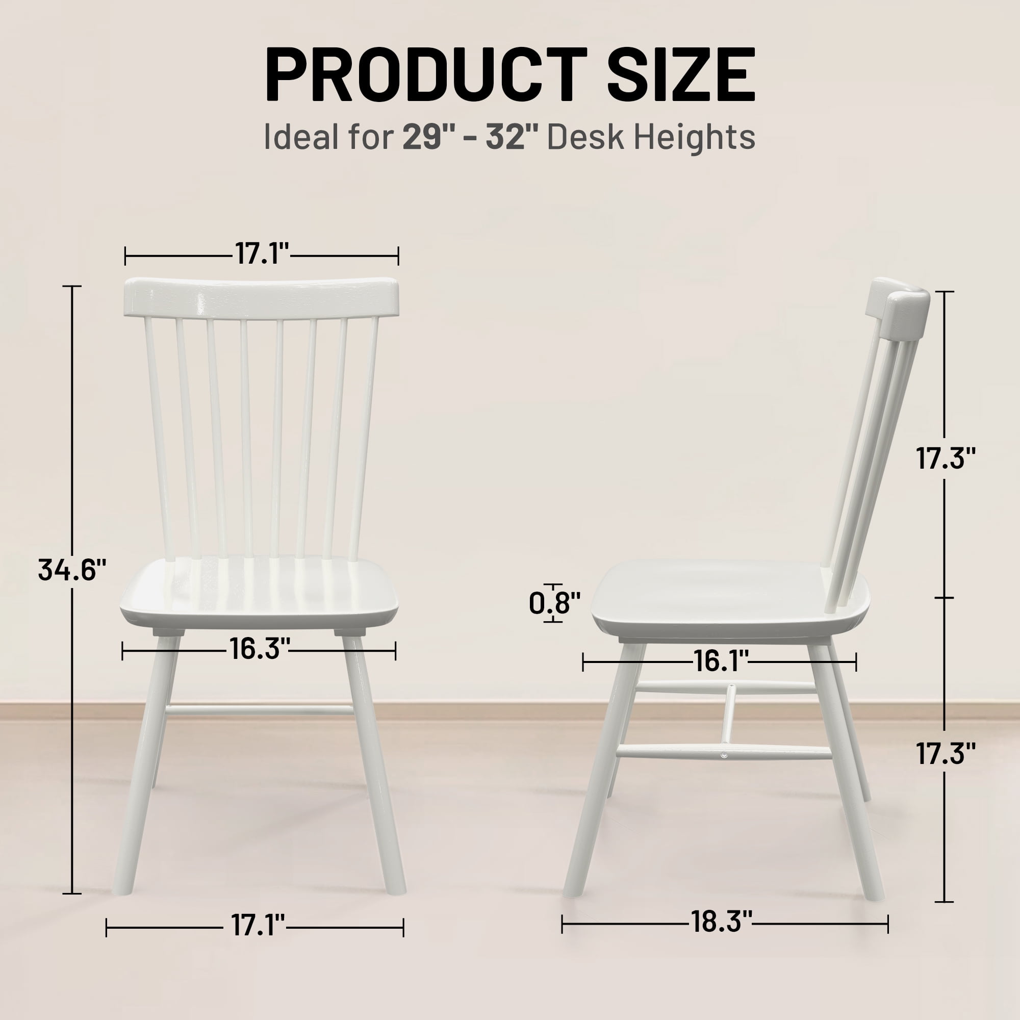 Dhole Windsor Spindle Back Dining Chair Set of 8, Solid Hardwood Kitchen and Dining Room Seating in White