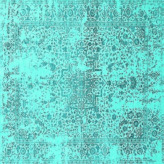 Ahgly Company Indoor Square Oriental Turquoise Blue Industrial Area Rugs, 4' Square