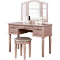 thumbnail image 4 of Bedroom Contemporary Vanity Set w Foldable Mirror Stool Drawers Rose Gold Color, 4 of 14