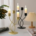 thumbnail image 1 of Centro de mesa para candelabros de hierro dorado – Candelabro curvado de 3 cabezas para una decoración romántica elegante de mesa, boda y hogar, negro moderno o dorado, 23x10x10cm, 1 of 6