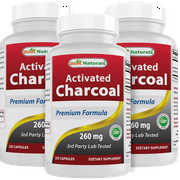 3 Pack Best Naturals Activated Charcoal 260 mg 250 Capsules