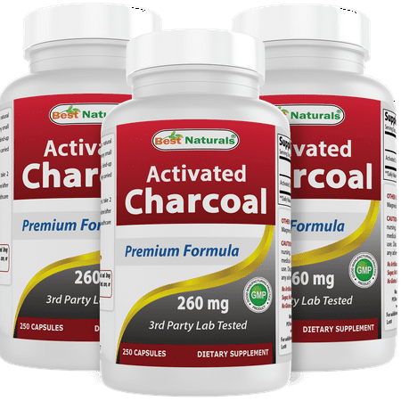 3 Pack Best Naturals Activated Charcoal 260 mg 250 Capsules