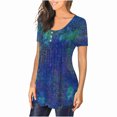 thumbnail image 3 of ICHUANYI Clearance Women's Summer Printed TopRound Neck Button Pleated Short Sleeve Tops(Sky Blue, M) ICHUANYI WER2023081504770, 3 of 6
