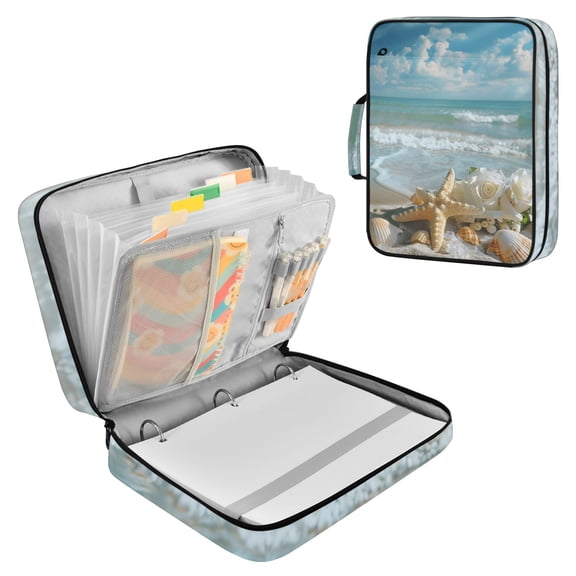 Haosy Accordion File Organizer Zipper Binder 500 Sheet 6-Tab Expanding File Folder Multi-Pocket 1.2 Inch 3 Ring Starfish Conch Sea