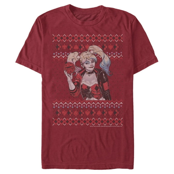 Men's Batman Ugly Christmas Harley Quinn  Graphic Tee Cardinal Large