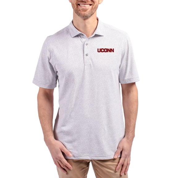 Men's Cutter & Buck  Gray UConn Huskies Virtue Eco Pique Botanical Print Recycled DryTec Polo