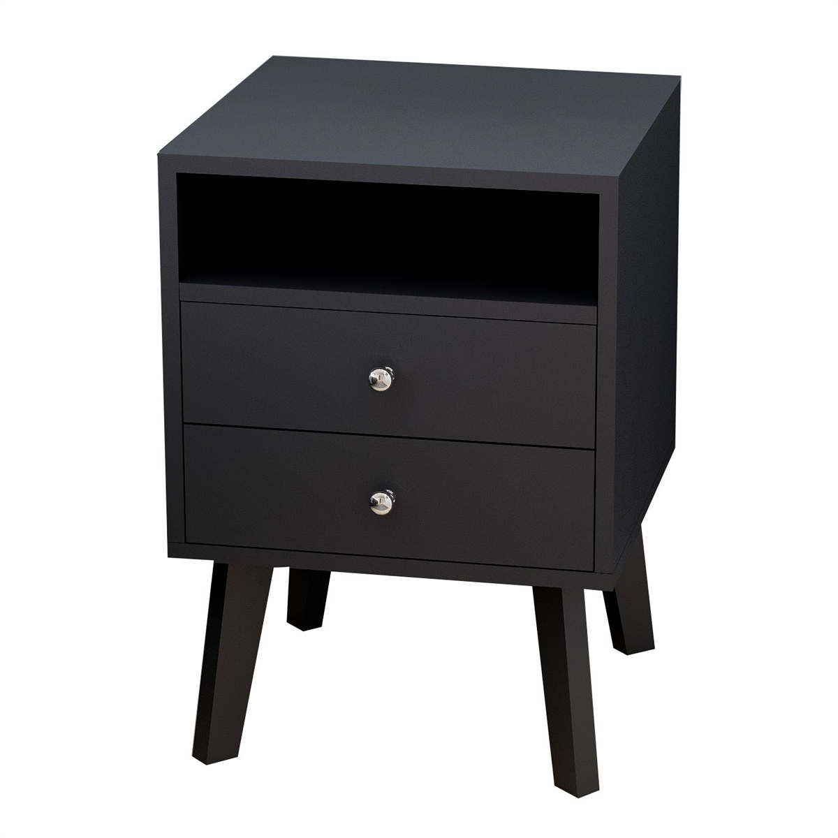 Cterwk 2 Drawer Bedside Table with Open Shelves, Black