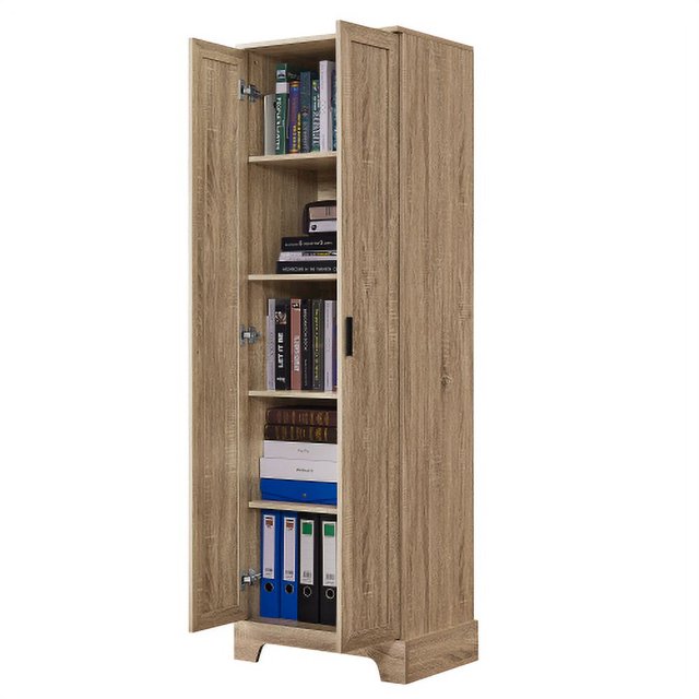 Brown 71.2″ Tall Storage Cabinet with Two Doors – Adjustable Shelf, Metal Handles for Bathroom or Office