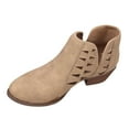 thumbnail image 2 of Viluyesy Womens Ankle Boots, Chunky Low Heels Fashionable Hollow-Out Round Toe Suede Dress Booties Khaki US5.5, 2 of 9