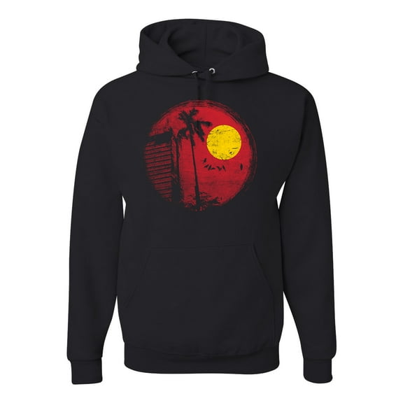 Wild Bobby, Silhouette Red Moon, Streetwear, Unisex Graphic Hoodie Sweatshirt, Black, Small